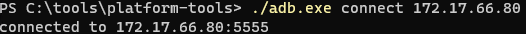 adb.exe connect android VM
