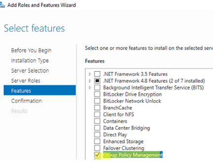 Add Group Policy Management feature via Server Manager