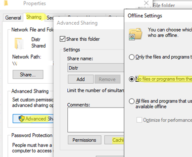 disable network share caching in windows