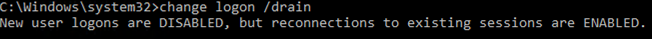 Drain Mode RDS: New user logons are DISABLED, but reconnections to existing sessions are ENABLED