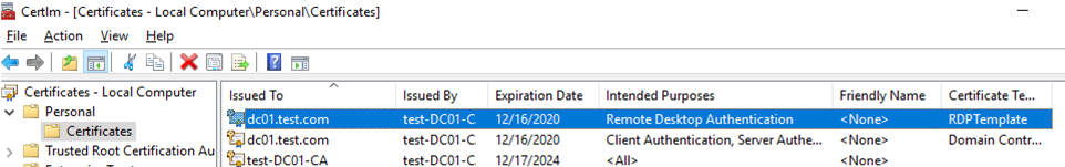 issued RDP certificates