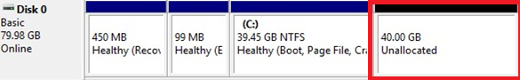 windows partition unallocated space