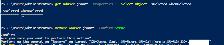 get-aduser is deleted properties