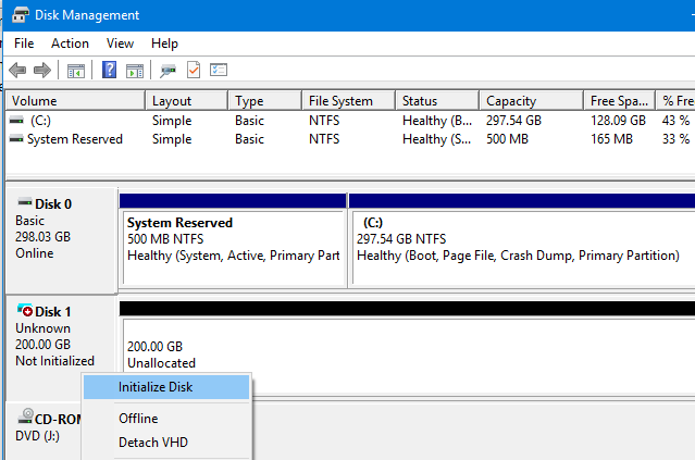 initialize a new disk to clone the installed Windows instance 