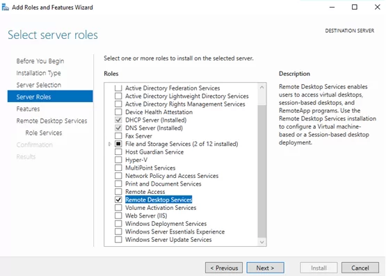 install Remote Desktop Services role 