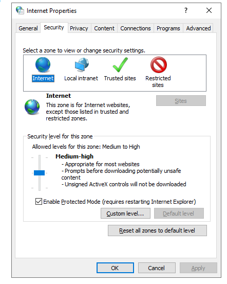 internet zone security level