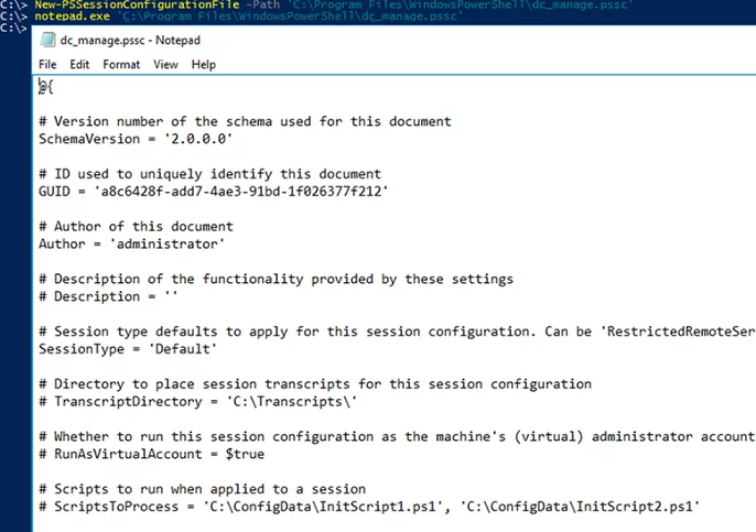 New-PSSessionConfigurationFile - create JEA template file