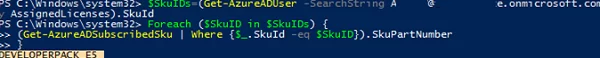powershell: get azure license assigned to user