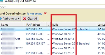 PowerShell script to generate a report of Windows 10 systems by build number in Active Directory 