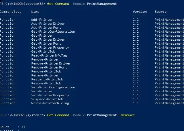 powershell module PrintManagement