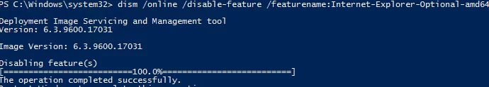 Remove IE11 with DISM on Windows Server 2019/2016