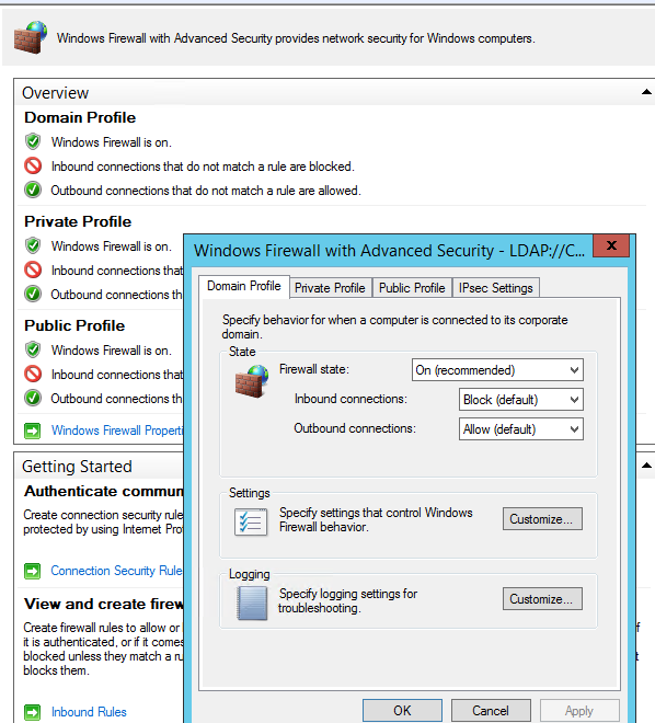 windows firewall with advanced security settings via group policy